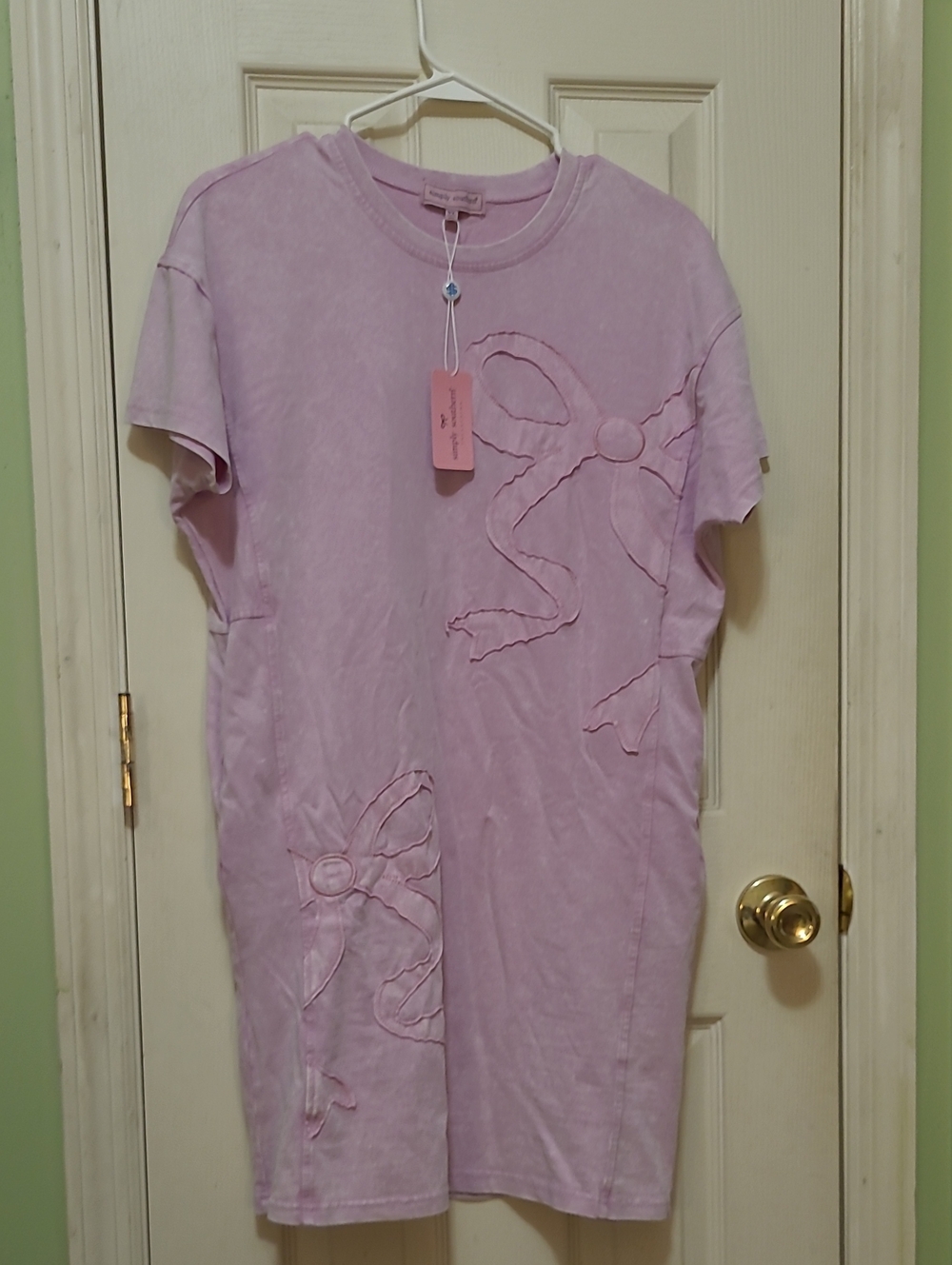 Simply Southern (Vintage Bow Pink) Short Sleeve Tee Dress with Bow Appliqués NWT